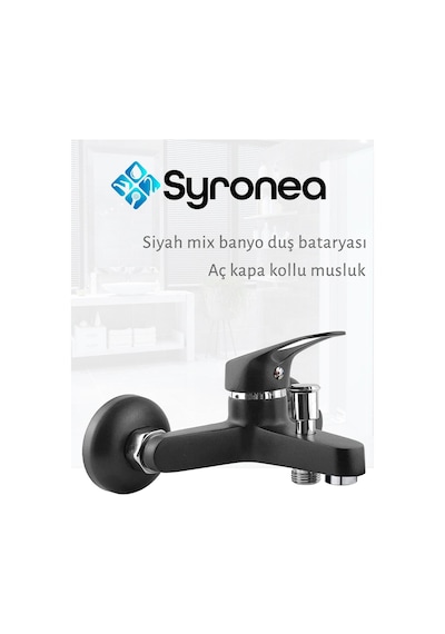 Siyah Mix Banyo Bataryası Duş Aç Kapa Musluk Sıcak Soğuk Su Girişli 3 Yıl Garanti Siyah