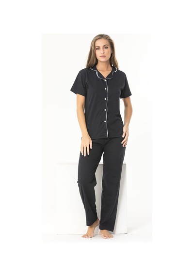 SUDE HOMEWEAR Düğmeli Pijama Takım Siyah