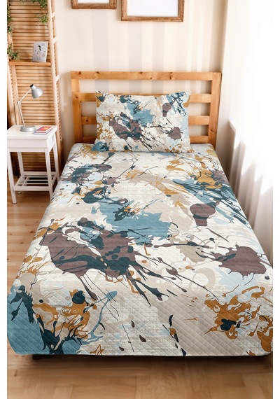 Mavi Geometrik Genç Odası Tek Kişilik Pike Takımı-bej Modern Kahve 160x220 Cm Kapitone Yatak Örtüsü Kuşluk Örtü Gölgesi