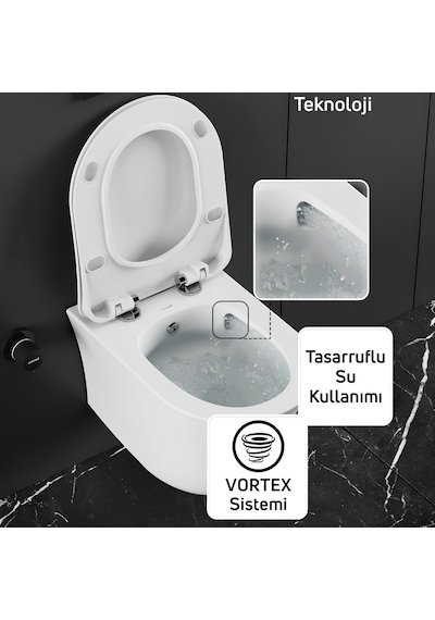 Creavit Nora Vortex Beyaz Asma Klozet No323, Creavit Nora Duck Duroplast Yavaş Kapak Beyaz