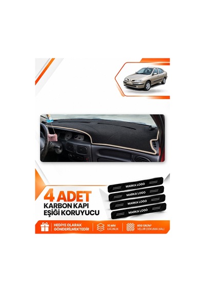 Renault Megane 1 1995-2003 Uyumlu Ön Örtüsü Torpido Koruma Kılıfı Halısı - Siyah Bej