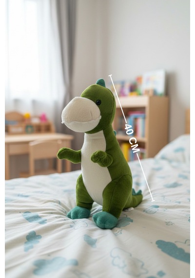 Yeşil Sevimli Dinozor Peluş Oyuncak 40 Cm Uyku Arkadaşı Hediyelik Çok Renkli