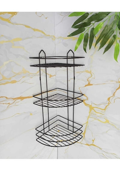 Yapışkanlı Paslanmaz Banyo Köşeliği Şampuanlık Siyah
