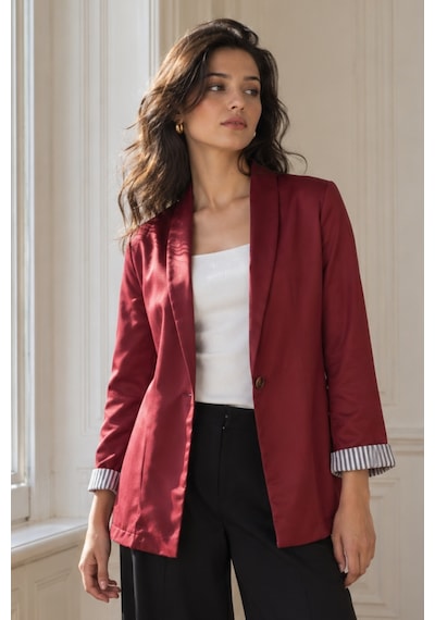 Armonika Kadın Bordo Kol İçi Çizgili Tek Düğmeli Ceket Arm-27k001026