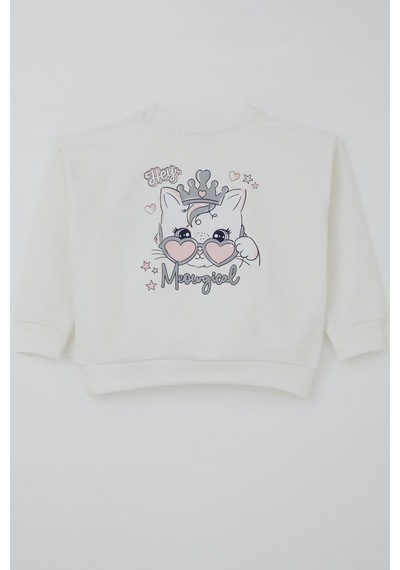 Breeze Kız Çocuk Sweatshirt Minik Taçlı Kedi Prenses Baskılı Sırt Baskı Detaylı 1.5-5 Yaş, Ekru Ekru