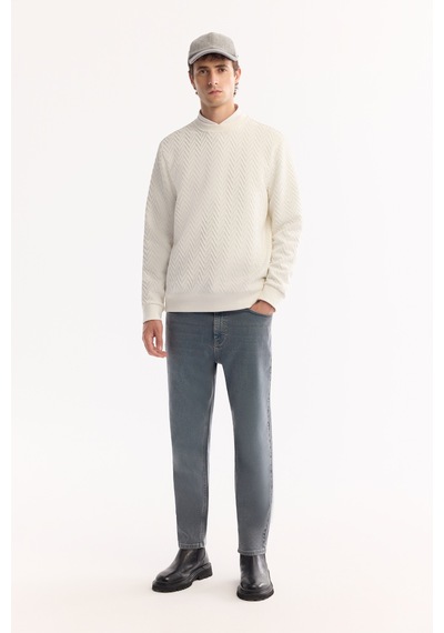 Avva Erkek Ekru Bisiklet Yaka Dokulu Elastan Regular Fit Sweatshirt A52y1216