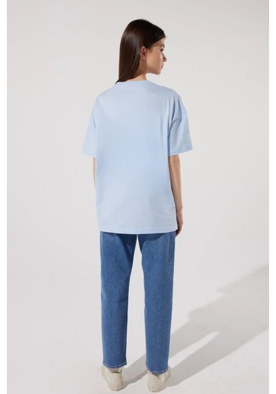 Caxis Unisex Bisiklet Yaka Oversize Gök Mavi T-shirt Basic Gökmavi