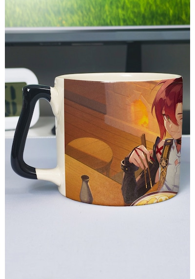 Heizou Genshin İmpact Baskılı Seramik Lüks Kupa 1 Adet Özel Siyah Kulp Dalga Kulp V3d Çok Renkli