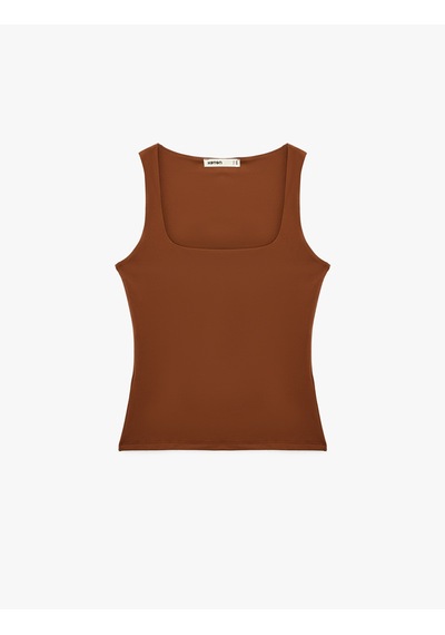 Koton Slim Fit Yuvarlak Yaka Kolsuz Top Kahverengi 6sak10291ek Kahve