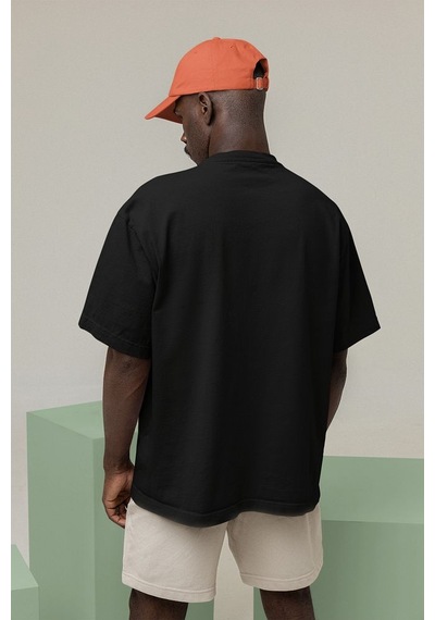 Düz Basic Oversize Tişört, Unisex Baskısız Tişört Siyah