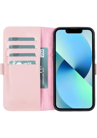 Apple İphone 13 Pro Max Uyumlu Deri Cüzdanlı Kılıf Toz Pembe