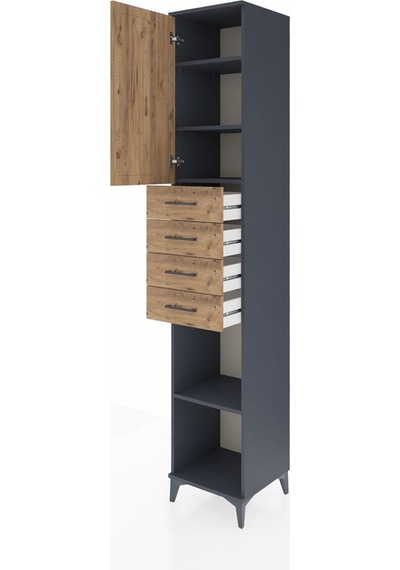 Hyperion Dolap 4 Raflı 4 Çekmeceli Tek Kapaklı 44x44x243 Antr... Antrasit