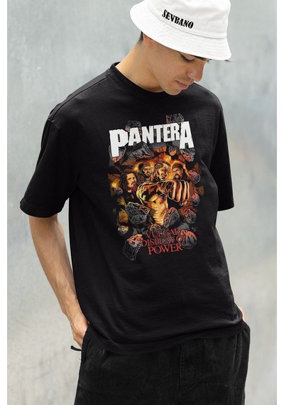 Pantera Vulgar Display Of Power Baskılı Unisex Oversize Rock Meta Siyah
