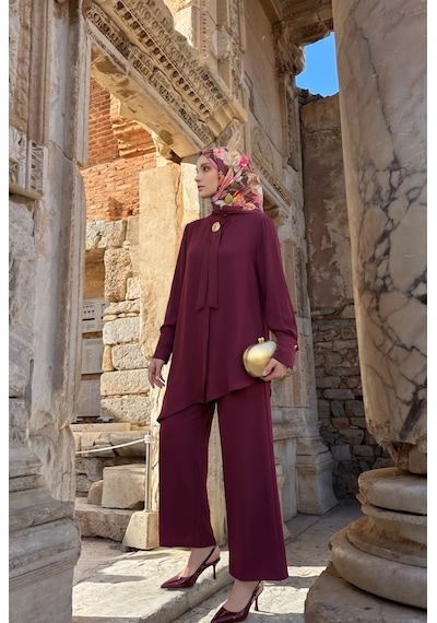 Avenna Asimetrik Kesim Bağlama Detaylı Tunik Geniş Paça Pantolon İkili Takım Bordo 26ka610 Avenna Asimetrik Kesim Bağlama Detaylı Tunik Geniş Paça Pantolon İkili Takım Bordo 26ka610