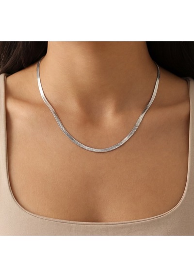 Ferizz Ferizz 316L Çelik 4 Mm Italyan Yassı Unisex Zincir Kolye Zn-217 Çok Renkli