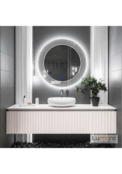Zenith Beyaz Led'li Lazer Kumlamalı Lavabo & Banyo Aynası Dokunmatik Sensörlü 60 X 60