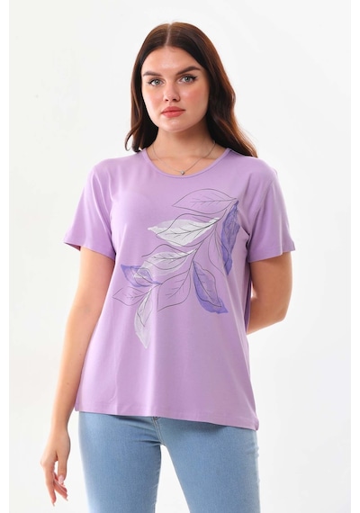 Sistas Kadın Desenli Kısa Kol Bluz 23143 Lila