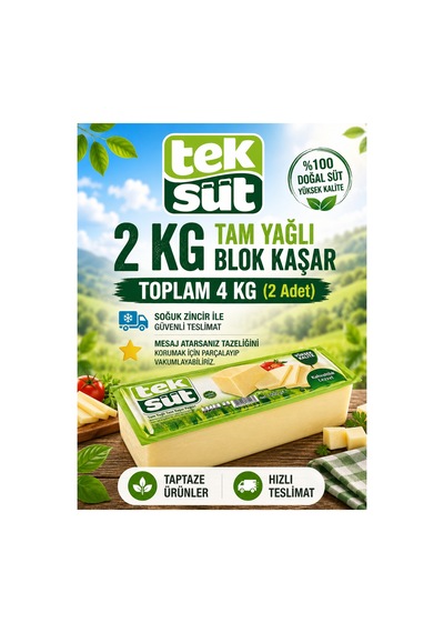 Tam Yağlı Blok Kaşar 2kg X 2 Adet