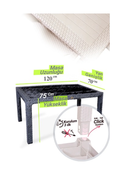 Rattan Masa 70x120 Sabit Masa - Bahçe Balkon