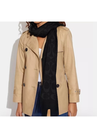 Coach Signature Wrap Yün Ipek Şal Siyah