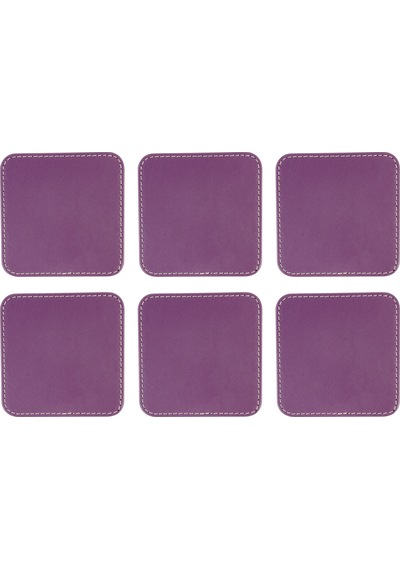 Bardak Altlığı,6 Lı Set,masaüstü Kare Cup Coaster,vegan Suni Deri,11x11 Cm.,lila