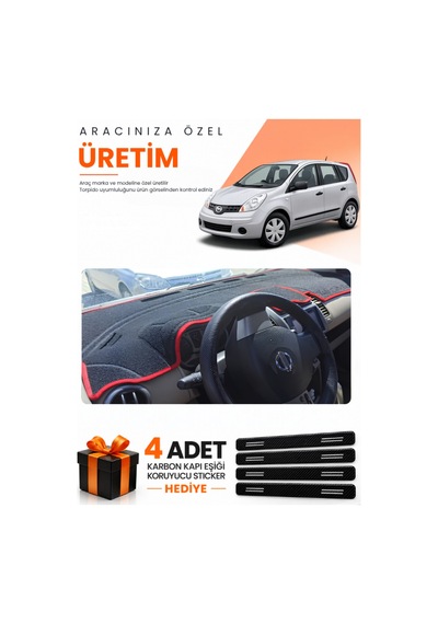 Nissan Note E11 2005-2009 Uyumlu Torpido Koruma Örtüsü Oto Kılıfı - Siyah Kırmızı