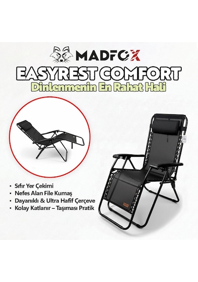 Madfox Easyrest Katlanır Şezlong Sandalye Gri Gri