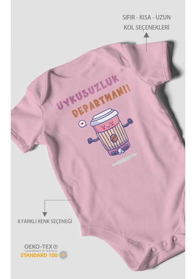 Uykusuzluk Departmanı Baskılı Bebek Zıbını Çıtçıtlı Body %100 Pamuk Kısa Kol Koyu Pembe