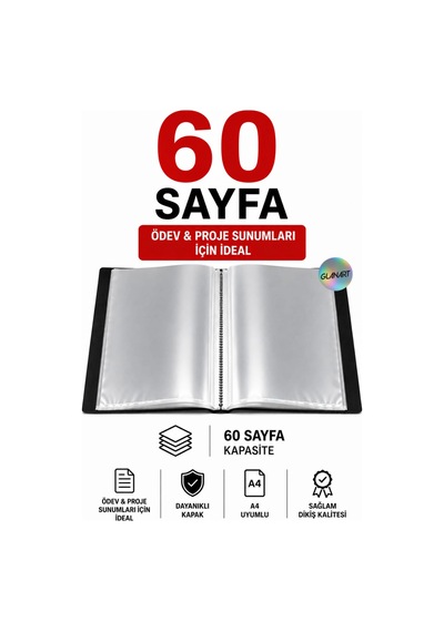 A4 Boy İçin Noki Sunum Dosyası 60 Sayfa Hazır Poşetli Dosya 1 Adet Siyah