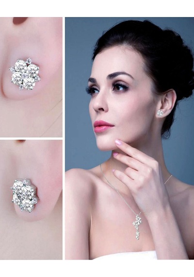 Brezza Lusso Jewelry Çiçek Demeti Elegant Stylish Night Kadın Gümüş Kolye Küpe Seti