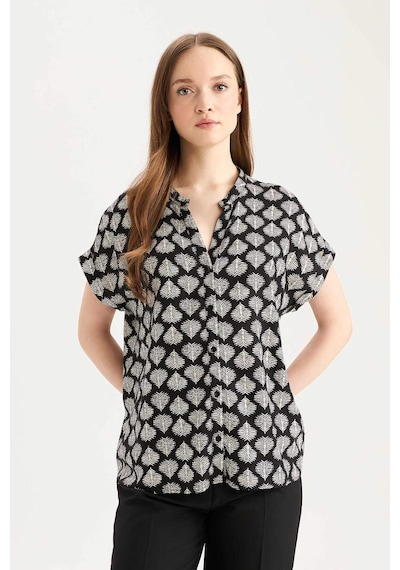 DeFacto Regular Fit Apaş Yaka Desenli Kısa Kollu Gömlek I6173AZ25SMBK81