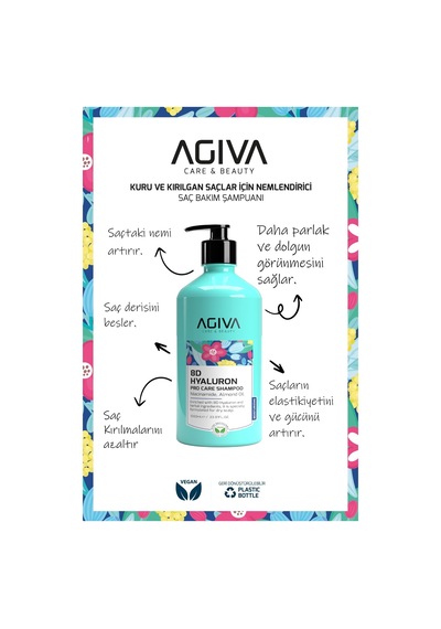 Agiva 8D Hyaluron Kuru Ve Kırılgan Saçlar İçin Nemlendirici Saç Bakım Şampuanı 1 L