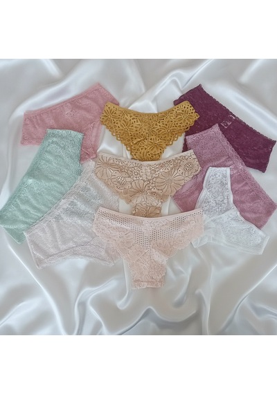 Bonbon Kadın Full Dantel 10'lu Paket Karışık Renk Brif Brezilyan Slip Külot Bb2537 Renkli