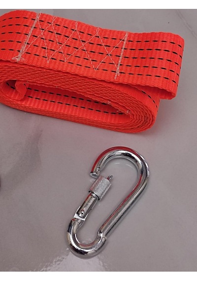 Çeki Halatı 3 Ton 5 M Çekme Halatı Kumaş 10 Mm Vidalı Metal Çengelli Karabinalı, Turuncu Kumaş Çeki Halatı,
