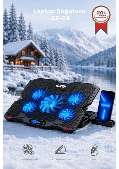 Laptop Soğutucu Ayarlanabilir Dizüstü Bilgisayar Soğutma Fanı Cf09 Siyah