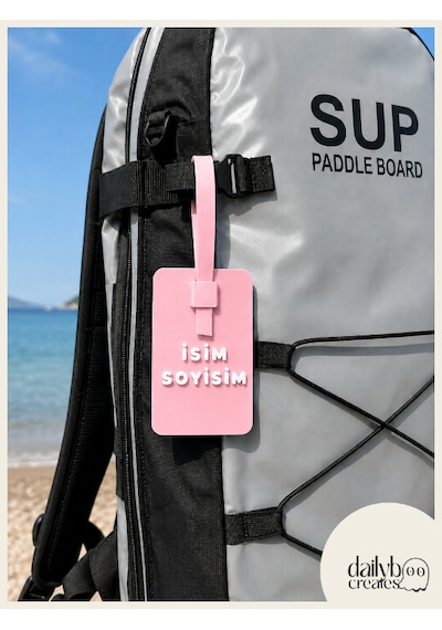 Dailyboo Creates Kişiye Özel İsimlik Bagaj Etiketi-paddle Board Sup Çanta & Valiz İsim Etiketi-kilitli Sistem Özel Tasarım Bagaj Tag Pembe