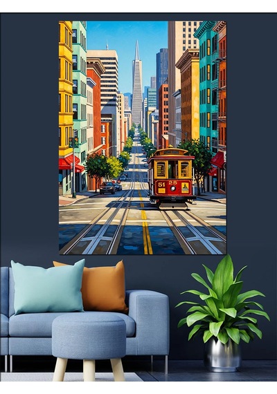 Ahşap Tablo San Francisco Tramvay Manzara