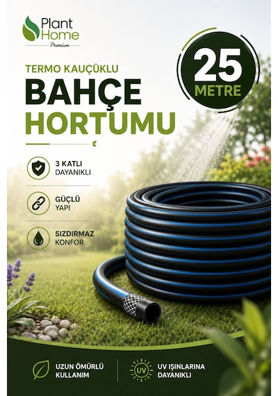 Termo Kauçuklu Bahçe Hortumu 25 Metre 3 Katlı Dayanıklı Su Sulama Ve Araç Yıkama Hortumu Diğer