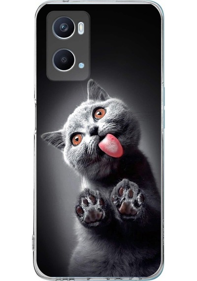 Oppo A96 İle Uyumlu 1mm Slim Fit Kedi 2 050c Baskılı Şeffaf Kılıf Şeffaf