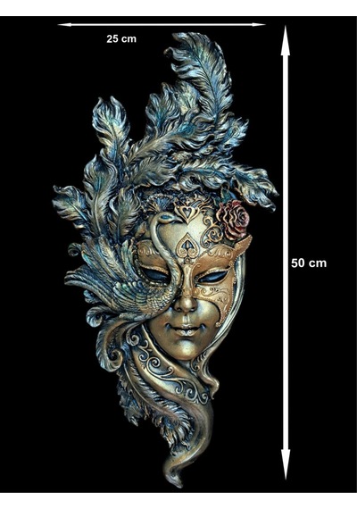 Tavus Kuşu Maskeli Kadın Duvar Mask Kahve Bronz Dekoratif Duvar Maskesi El Yapımı Maske Sanat Eseri