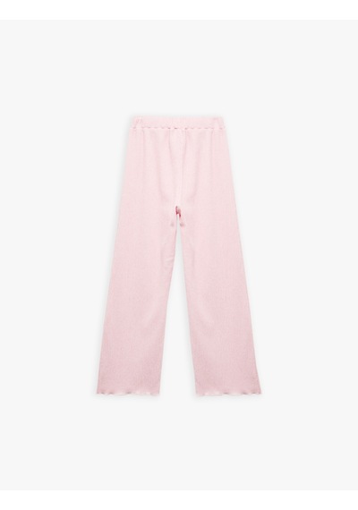 Koton Viskon Karışımlı Beli Lastikli Geniş Paça Pantolon Pembe 5skg40211ak Gül