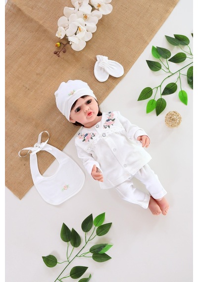 Sitilin Kız Bebek Organik Ekru 5 Li Hastane Çıkışı Setistl6016 Beyaz