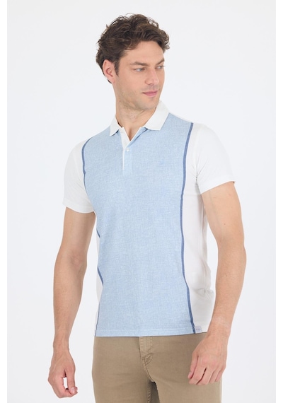 Kısa Kol Baskılı Jakarlı Polo Yaka Cepsiz Slim Fit Tişört 1011250122 Koyu Mavi