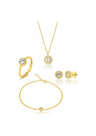 Zanaatsilver 925 Ayar Gümüş 14k Altın Kaplamalı Elmas Montürlü 4'li Set & Takı