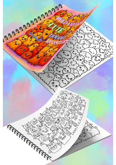 Cute Doodle Monsters Bold And Easy 20x20 Cm Büyük Boyama Kitabı, Çocuklar Ve Yetişkinler İçin