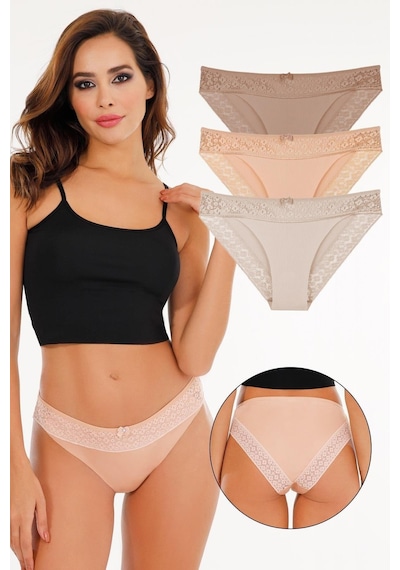 Sensu Kadın Lazer Kesim Dantelli Slip Külot 3'lü Paket Set - Kts3101 Model-3 Yeşil