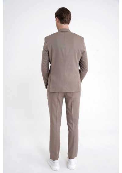 Efor Slim Fit Mono Yaka %97 Tencel Kumaş Çift Yırtmaç Esnek Bej Takım Elbise Tk 941