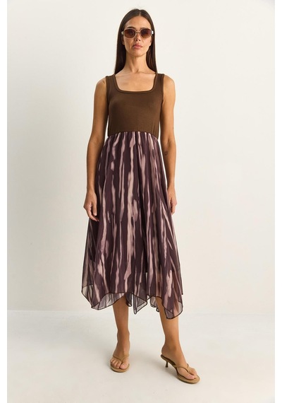 Shade Kadın Crop Tişört Detaylı Astarlı Askılı Şifon Midi Elbise 6135 60286113 - Kahverengi