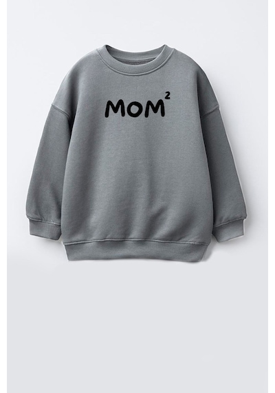 Monila Unisex Çocuk Anne Baskılı 3 İplik Kumaş Pamuklu Sweatshirt Gri Siyah