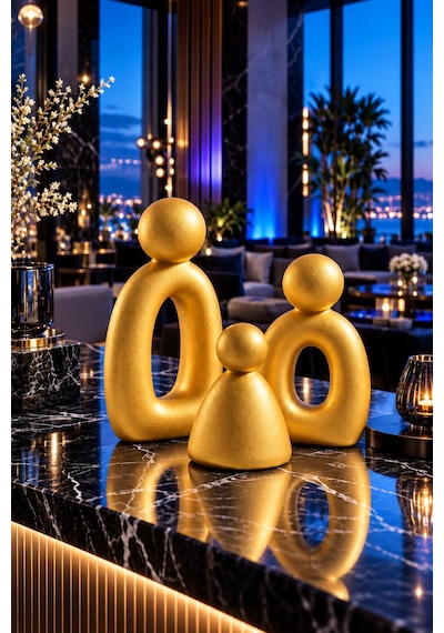 3 Lü Gold Set Soyut Aile Figürü Modern Dekoratif Heykel